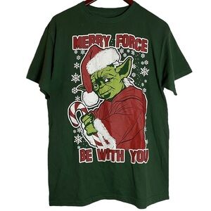 Mad Engine Star Wars Merry Force Be With You Yoda Santa Short Sleeve Tee Medium